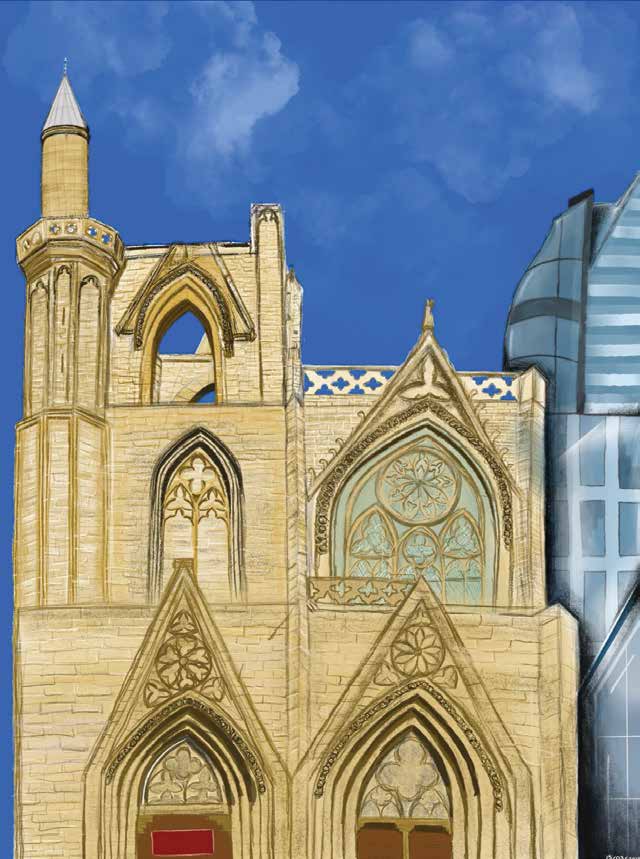 Lala Mustafa Pasha — digital painting of the Gothic mosque facade.